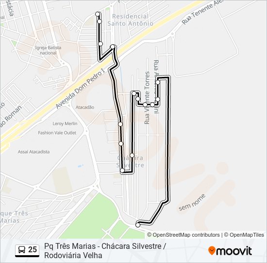 Mapa da linha 25 de ônibus