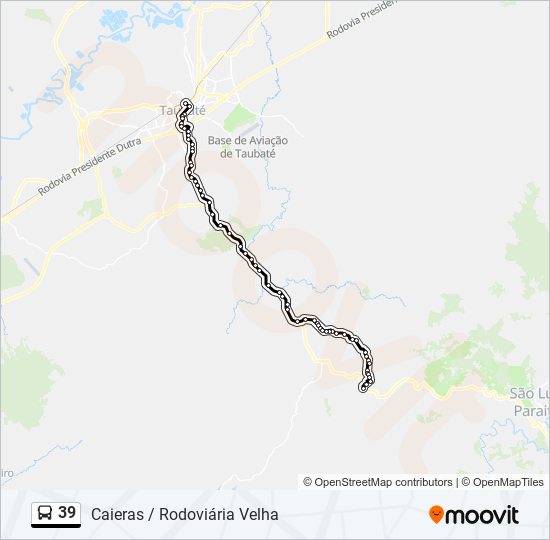 Mapa da linha 39 de ônibus