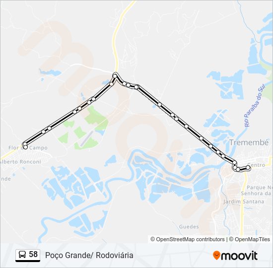 Mapa da linha 58 de ônibus