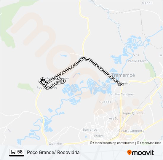 Mapa da linha 58 de ônibus