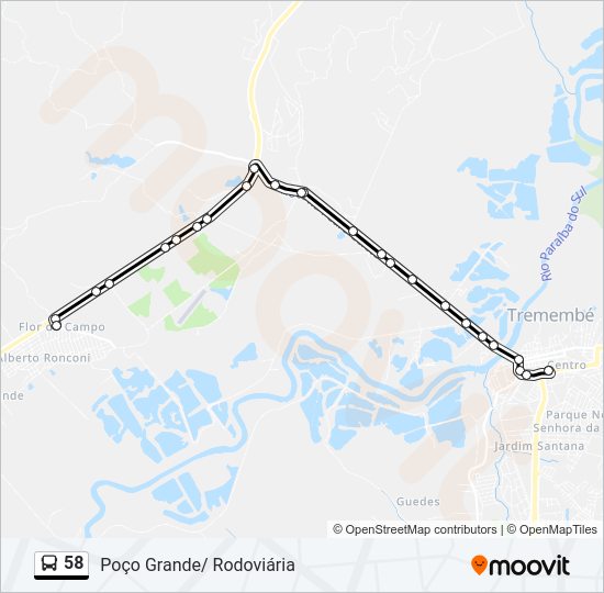 Mapa da linha 58 de ônibus