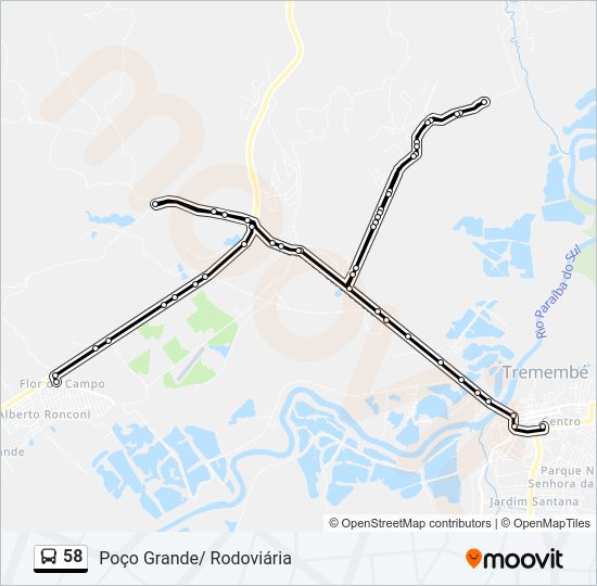 Mapa da linha 58 de ônibus