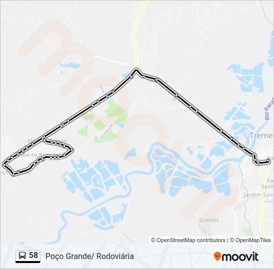 Mapa da linha 58 de ônibus