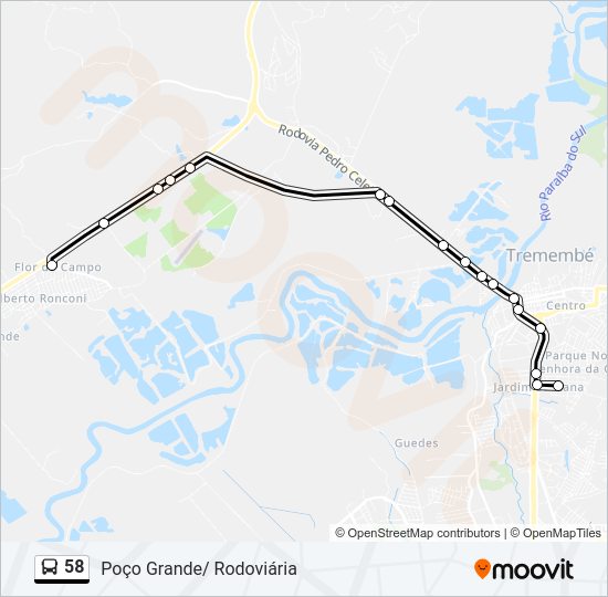 Mapa da linha 58 de ônibus