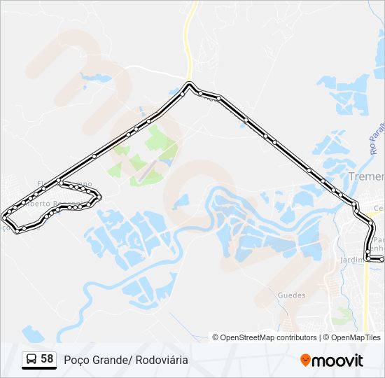 Mapa da linha 58 de ônibus