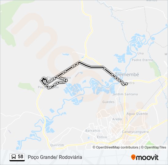 Mapa da linha 58 de ônibus