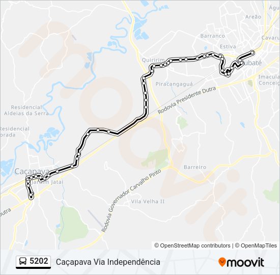 Mapa da linha 5202 de ônibus