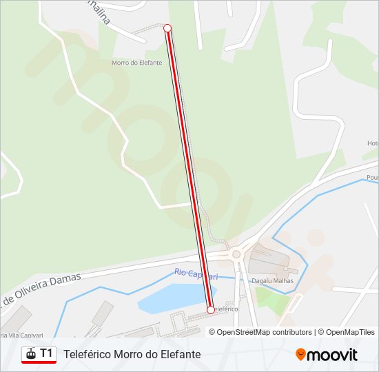Mapa da linha T1 de teleférico
