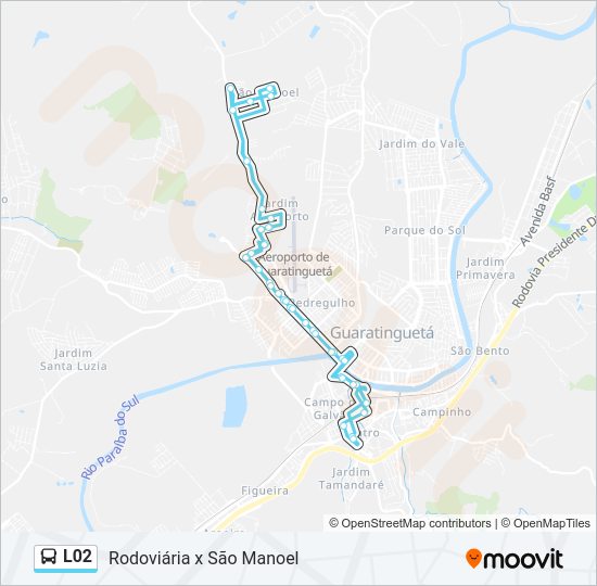 Mapa da linha L02 de ônibus