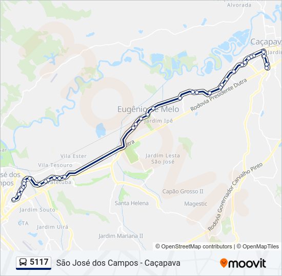 Mapa da linha 5117 de ônibus