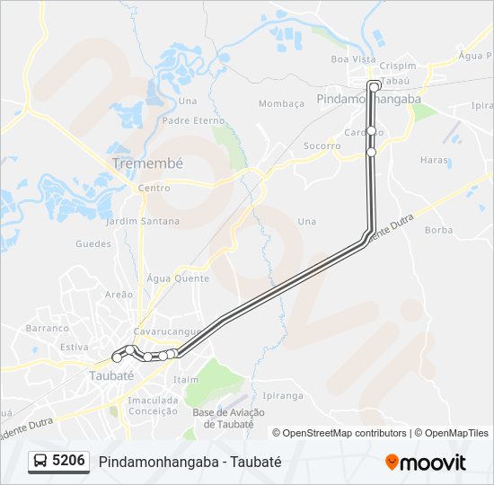 Mapa da linha 5206 de ônibus