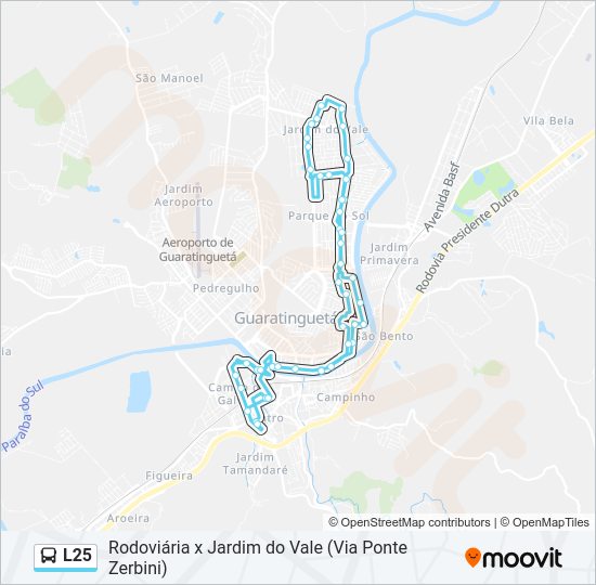 Mapa da linha L25 de ônibus