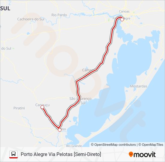 Rota da linha 1636 CANGUÇU X PORTO ALEGRE VIA PELOTAS: horários ...