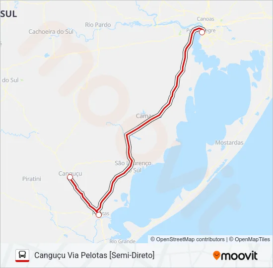 1636 CANGUÇU X PORTO ALEGRE (VIA PELOTAS) Bus Line Map