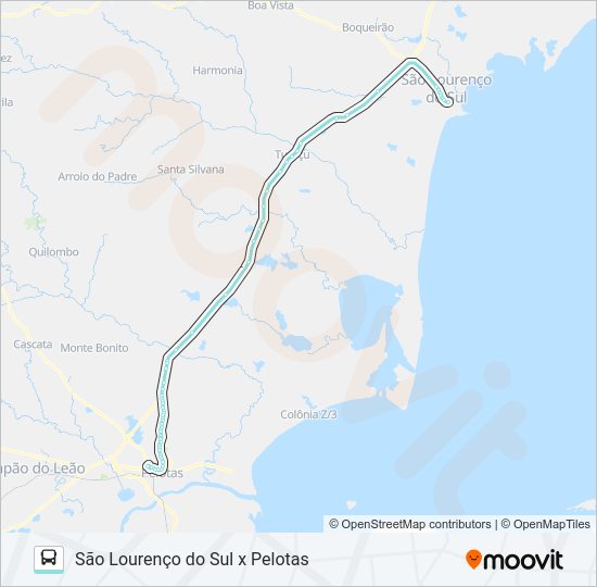 Mapa da linha 274 SÃO LOURENÇO DO SUL X PELOTAS de ônibus
