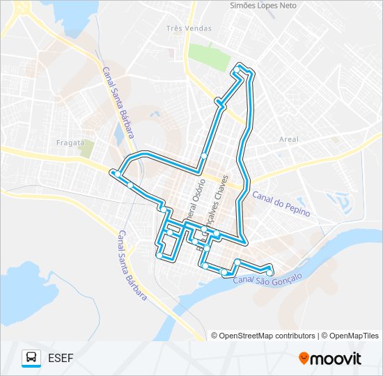 Mapa da linha UFPEL ESEF de ônibus