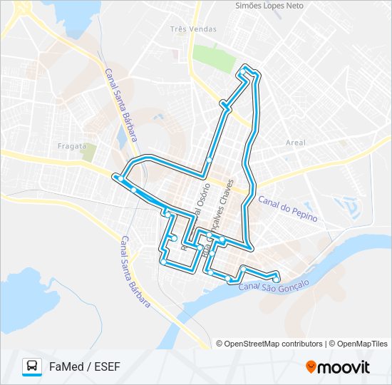 Mapa da linha UFPEL ESEF de ônibus