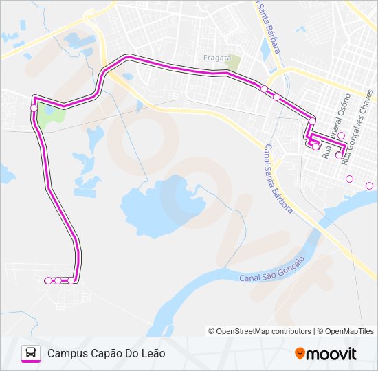 Mapa da linha UFPEL CAPÃO de ônibus