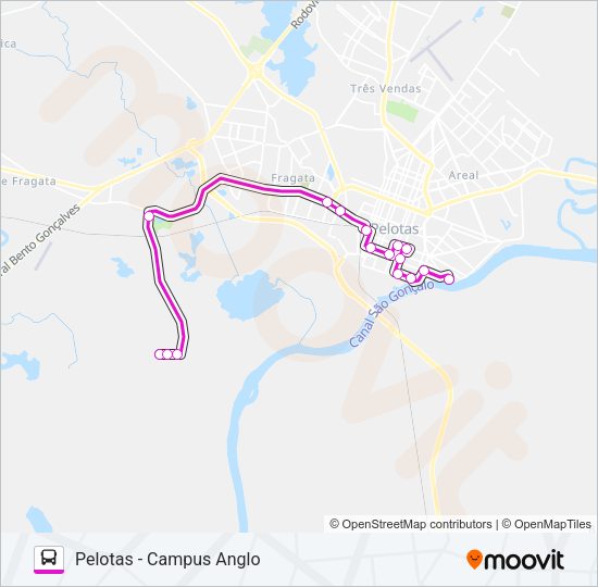 Mapa da linha UFPEL CAPÃO de ônibus