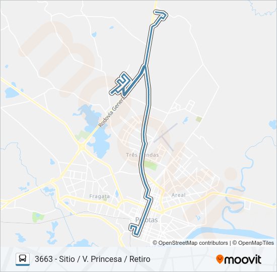 Mapa da linha 3661 SITIO FLORESTA de ônibus