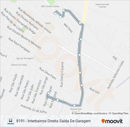 Mapa de 8191 INTERBAIRROS DIREITA de autobús