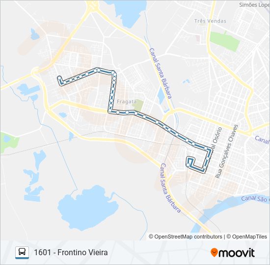 Mapa da linha 1601 FRONTINO VIEIRA de ônibus