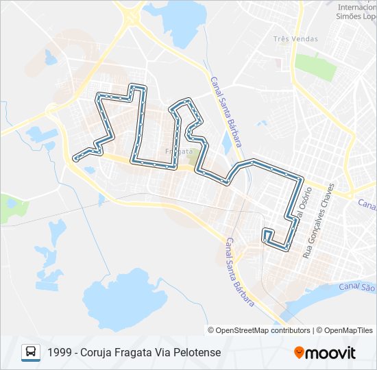 Mapa da linha 1999 CORUJA FRAGATA de ônibus