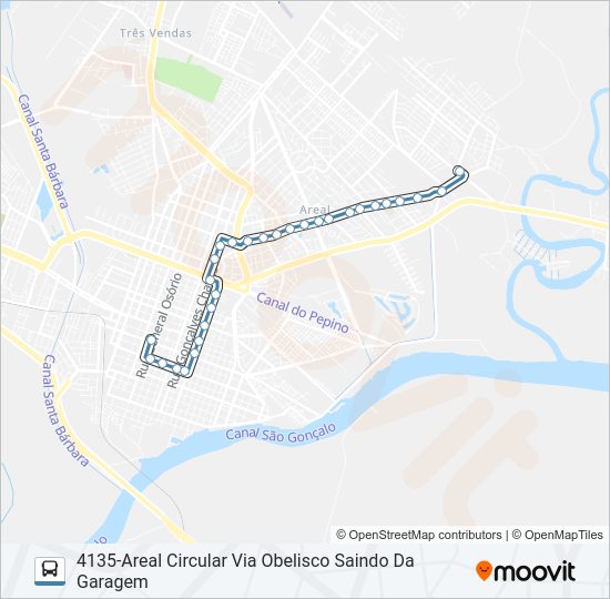 Mapa da linha 4122 CORUJA AREAL de ônibus