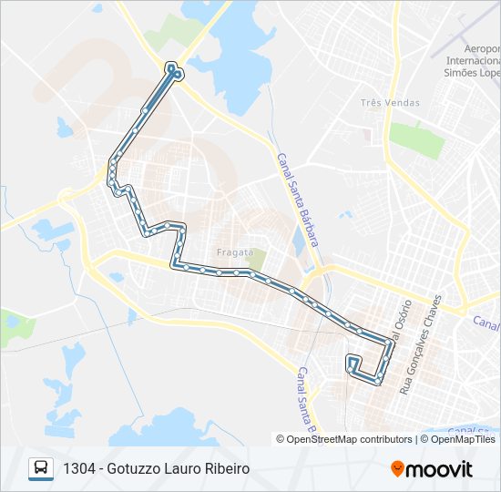 Mapa da linha 1301 GOTUZZO de ônibus