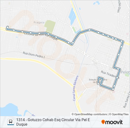 Mapa da linha 1301 GOTUZZO de ônibus