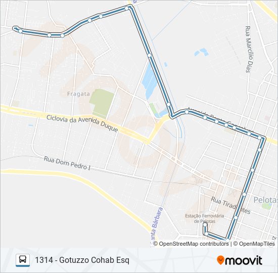 Mapa da linha 1301 GOTUZZO de ônibus