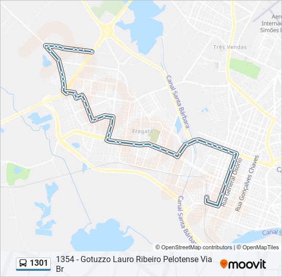 Mapa da linha 1301 de ônibus