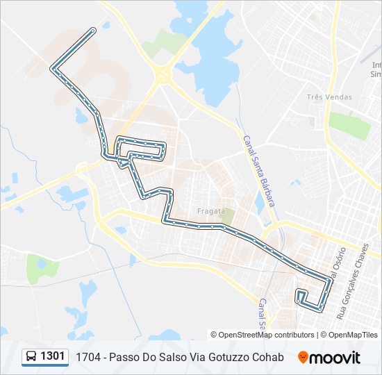 Mapa da linha 1301 de ônibus