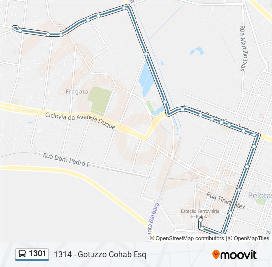 Mapa da linha 1301 de ônibus