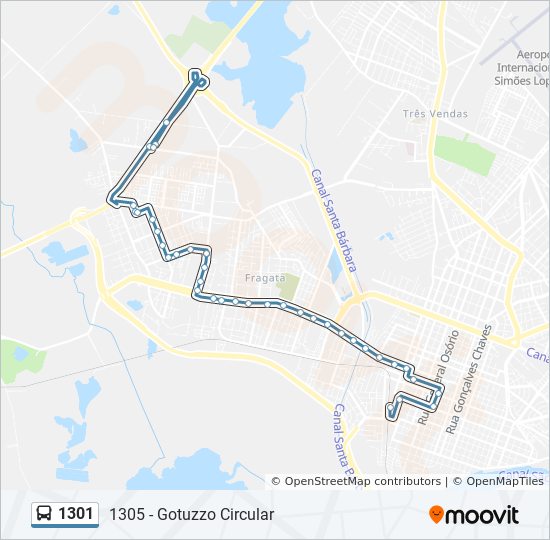 Mapa da linha 1301 de ônibus