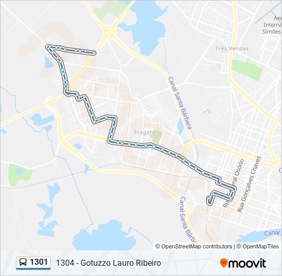 Mapa da linha 1301 de ônibus