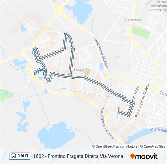 Mapa da linha 1601 de ônibus