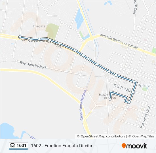 Mapa da linha 1601 de ônibus