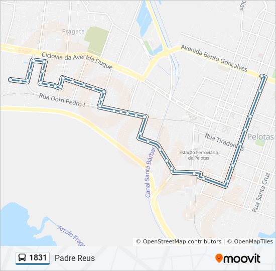 Mapa da linha 1831 de ônibus