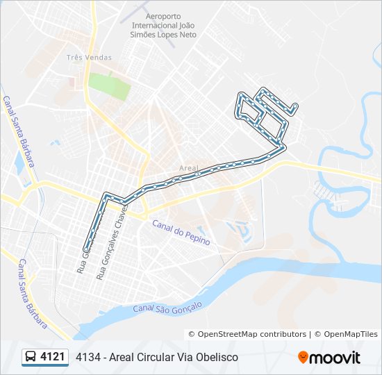 Mapa da linha 4121 de ônibus