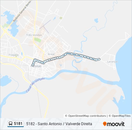 Mapa da linha 5181 de ônibus