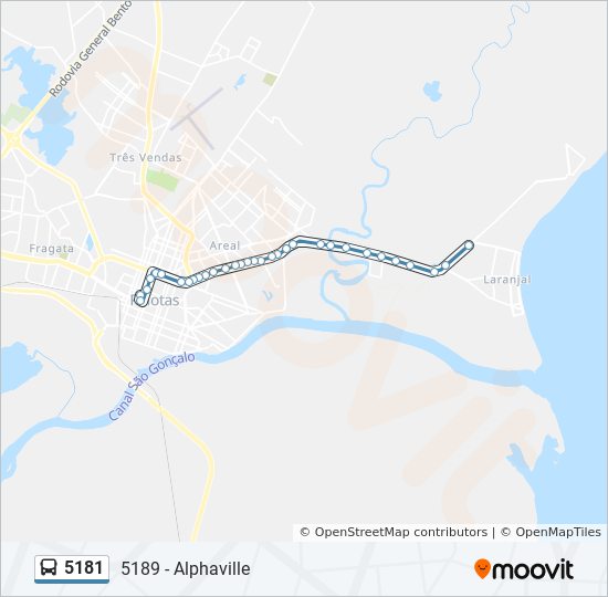 Mapa da linha 5181 de ônibus