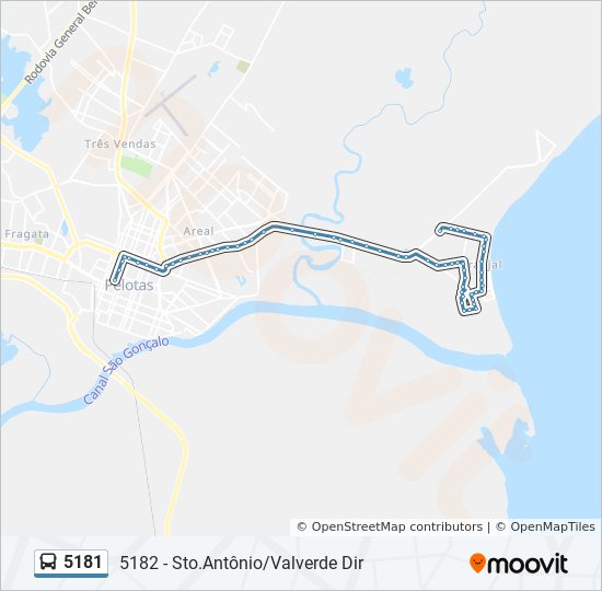 Mapa da linha 5181 de ônibus