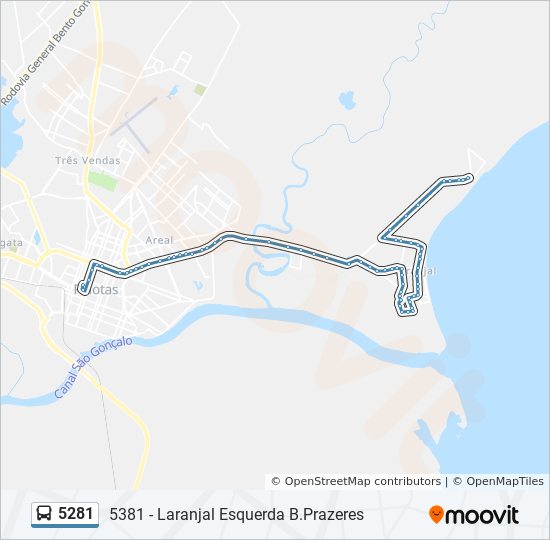 Mapa da linha 5281 de ônibus