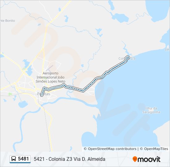 Mapa da linha 5481 de ônibus