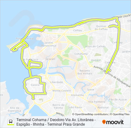 Mapa da linha T402 PONTA D'AREIA de ônibus