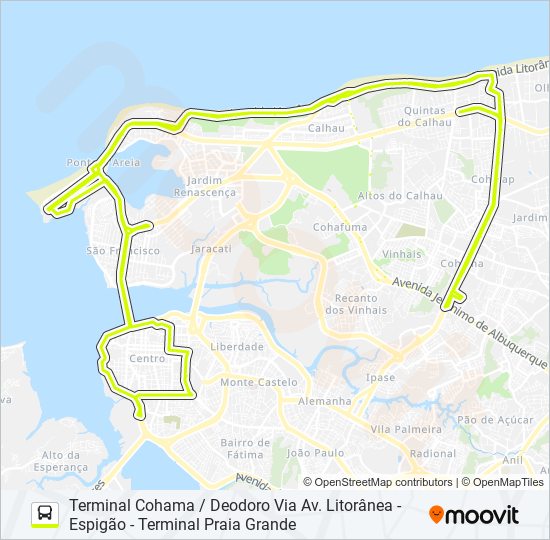 Mapa da linha T402 PONTA D'AREIA de ônibus