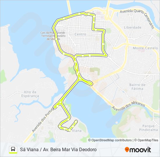Mapa da linha 301 SÁ VIANA / DEODORO de ônibus