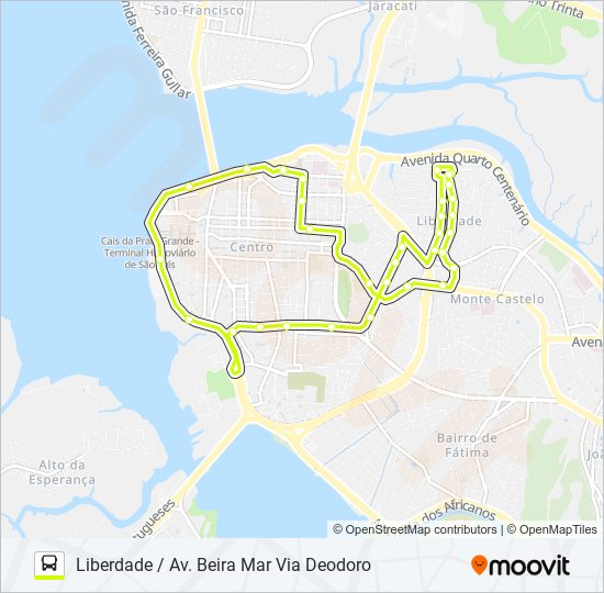 Mapa da linha 206 LIBERDADE / DEODORO de ônibus