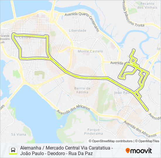 Mapa da linha 202 CARATATIUA / RUA DA PAZ de ônibus